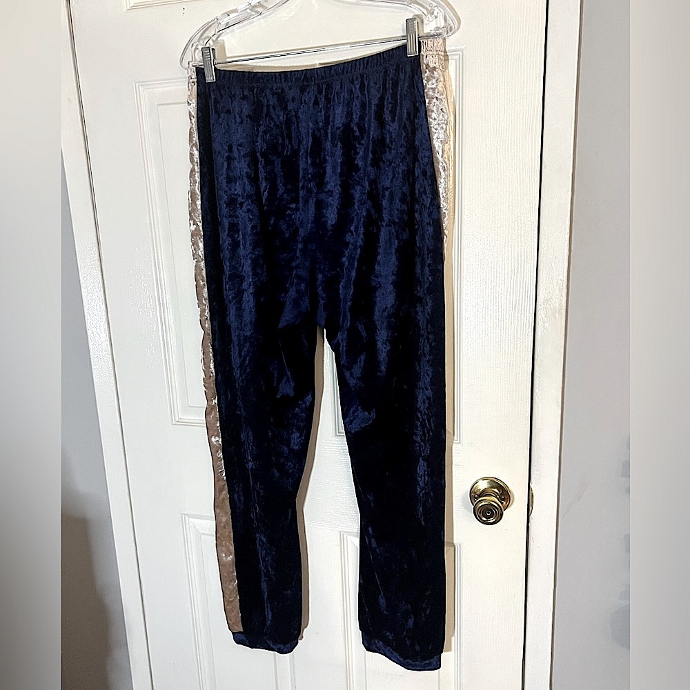 Velvet Sweatpants Vertical Side Stripe Colorblock